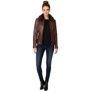 Express Genuine Leather Croc Embossed Brown Jacket‎ Zip Size 14 Y2K 90s Western